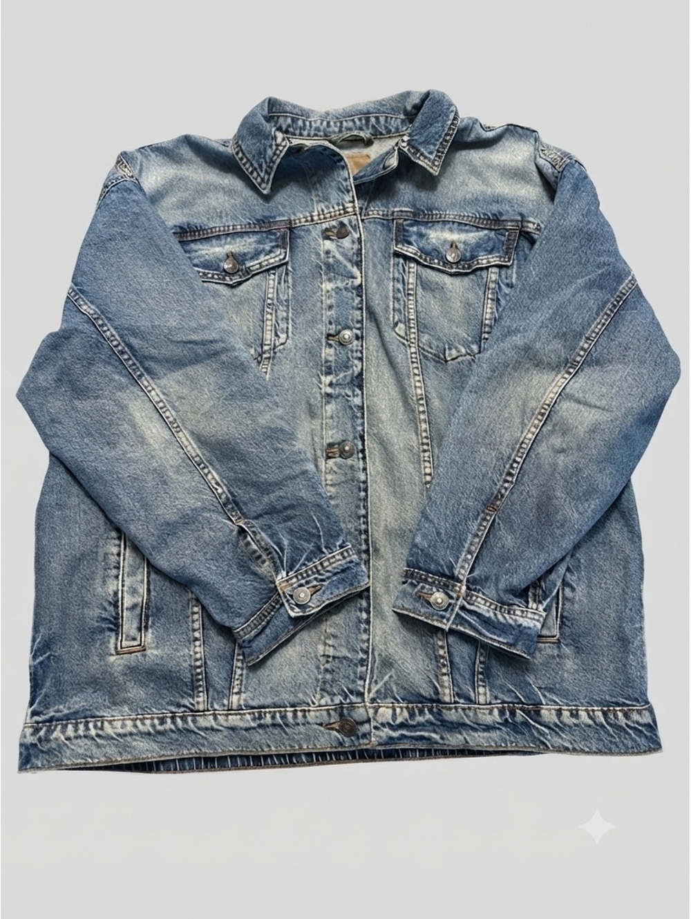 American Eagle Distressed Medium Wash Denim Jacket - Size XL